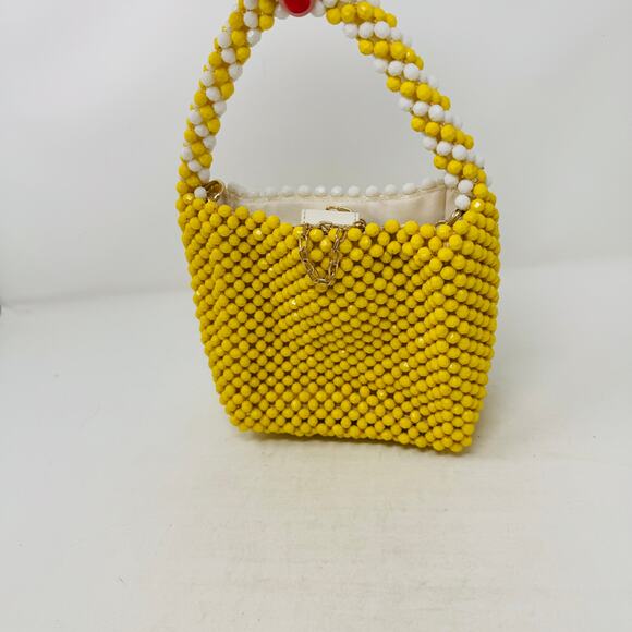 Bouffants & Broken Hearts Lemon Beaded Bag Yellow White Fruit Purse Retro Summer - Picture 4 of 13